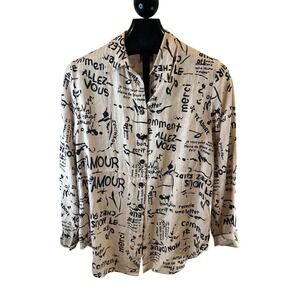 Tom Tom USA Vintage Linen French Script Graffiti Button Down Shirt Small
